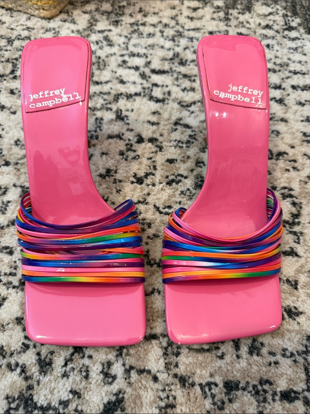 Jeffrey Campbell Hot Pink Heels with Rainbow Straps
